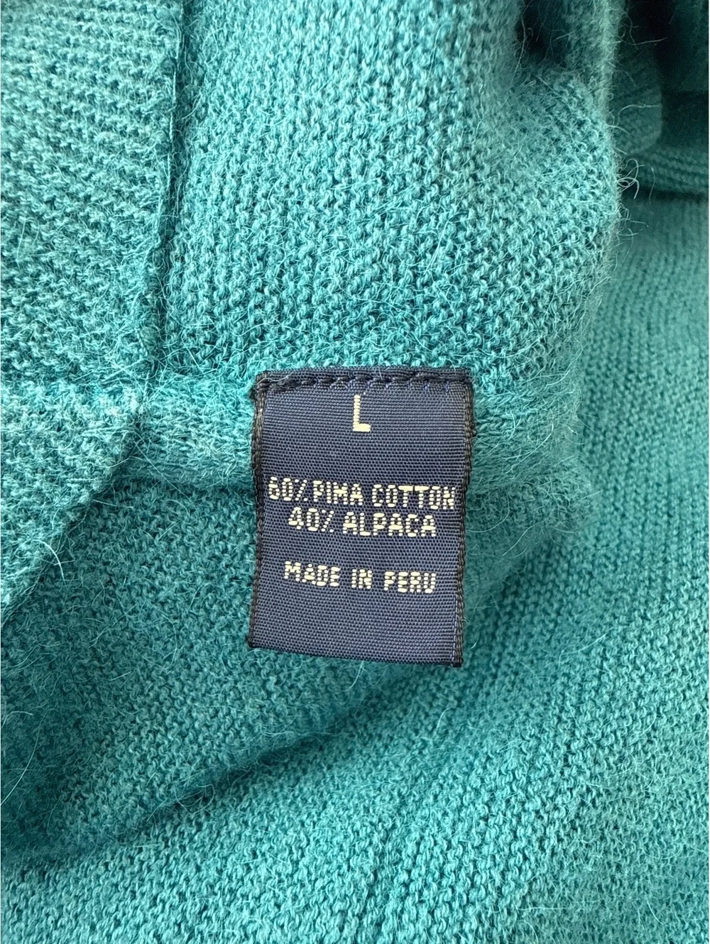 Como Sport Alpaca Pima Cotton Cardigan Sweater Men's Large Teal Made in Peru